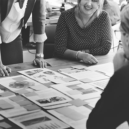 People brainstorming together around a table at work